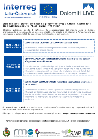Interreg V Italia-Austria 2014-2020 CLLD Dolomiti Live - Progetto "Reale-Digitale". 
